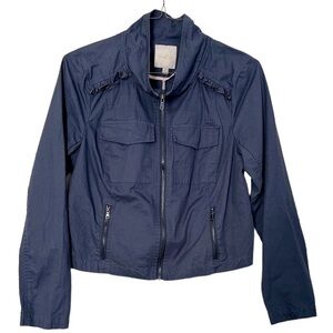 ModCloth Zip Up Utility Jacket Navy w/ Zip Up Pockets & Peplum Back Size L
